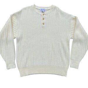 Vintage Willow Bay Chunky Rib Knit Henley Sweater Academia Preppy Grandpa-L